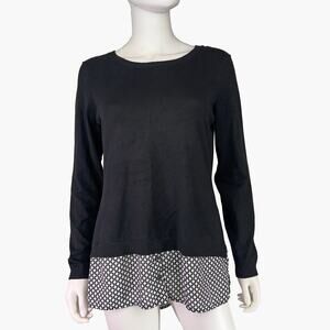 ADRIANNA PAPELL Twofer Sweater And Diamond Plaid Shirttail (Black | Size M)